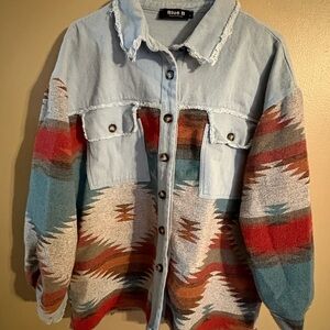 Blue B Collection Aztec Shacket Denim Western Jacket Overshirt Size L